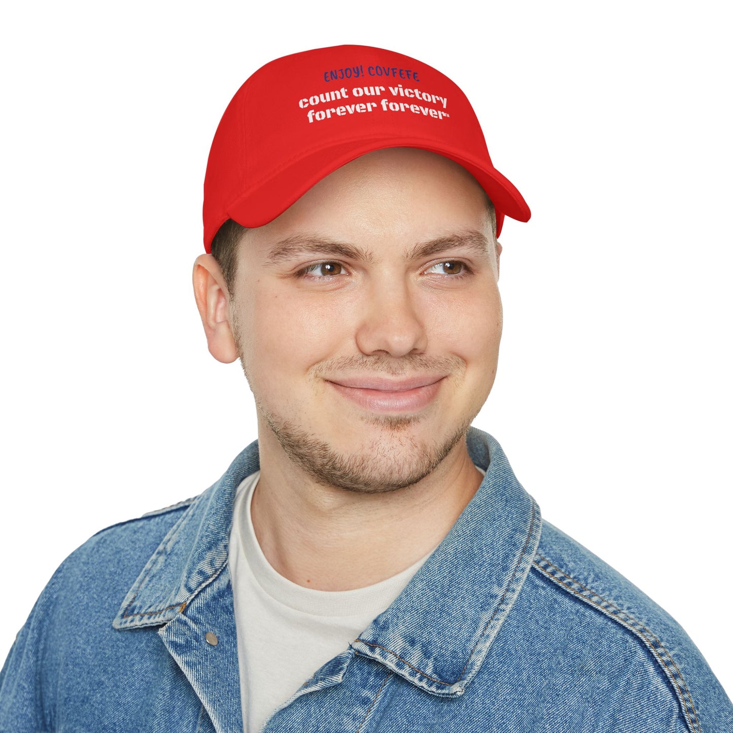 COVFEFE with ENJOY! Low Profile Baseball Cap (Red)