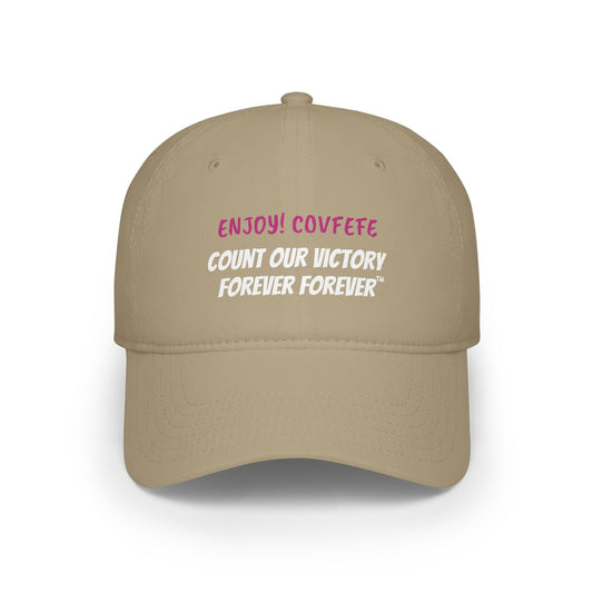 COVFEFE with ENJOY! Low Profile Baseball Cap (Khaki)