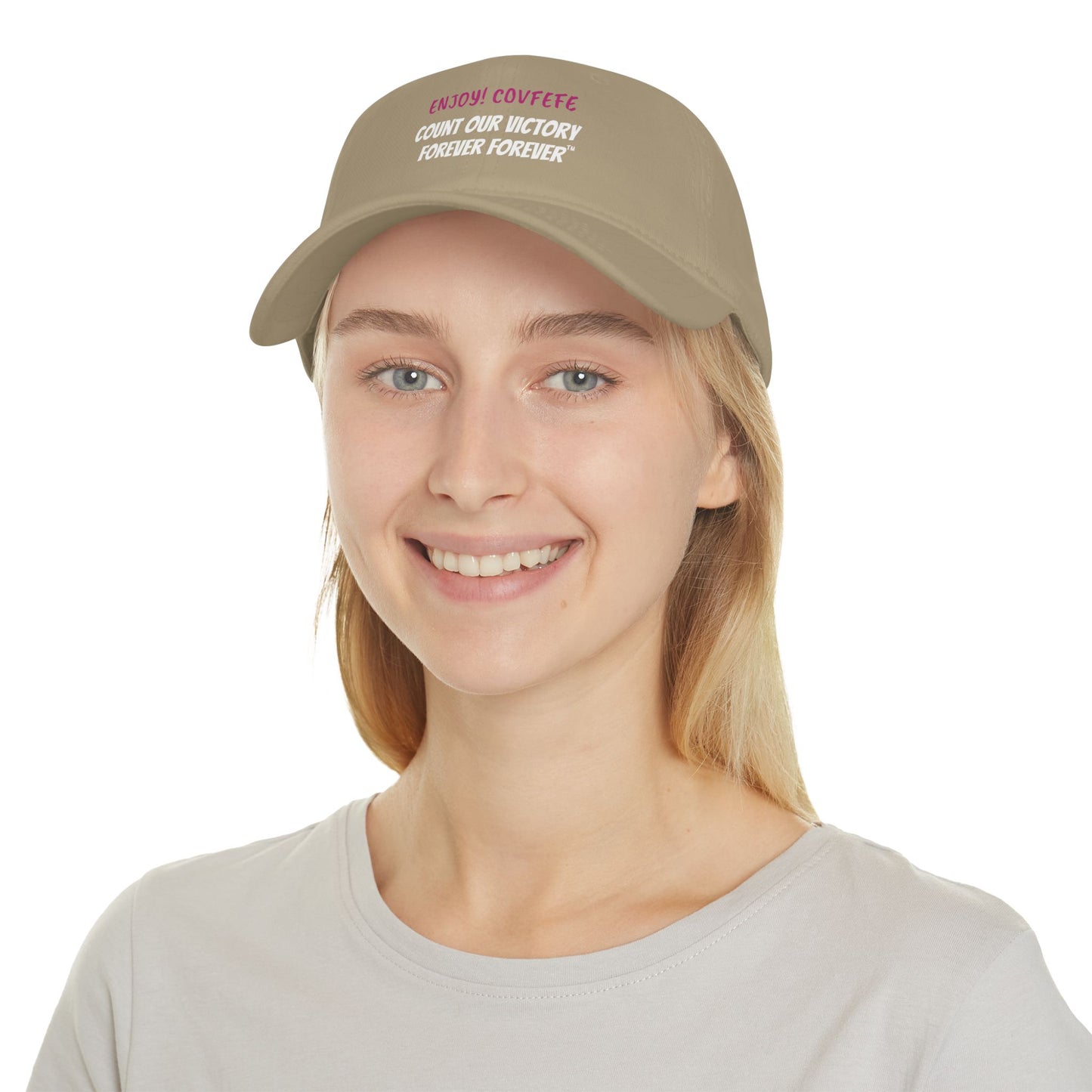 COVFEFE with ENJOY! Low Profile Baseball Cap (Khaki)