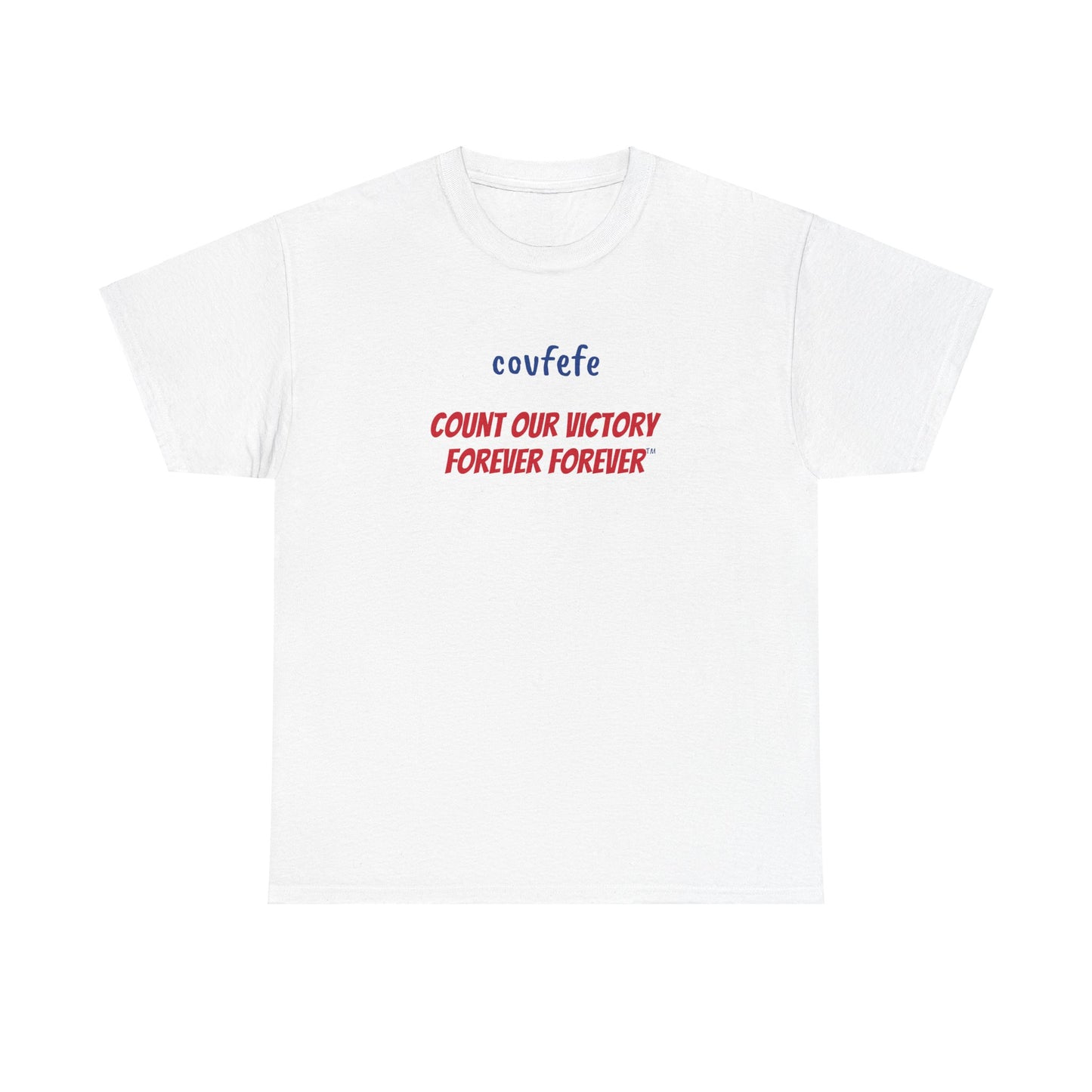COVFEFE with IM BACK (white, color lettering) - Unisex Heavy Cotton Tee