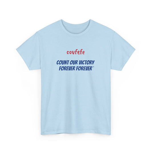 COVFEFE with ENJOY (light blue, color lettering) - Unisex Heavy Cotton Tee